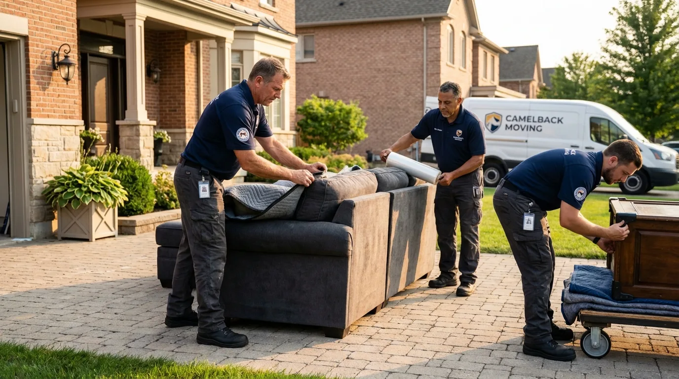 Large estate moving crew wrapping furniture in Howard City, MI