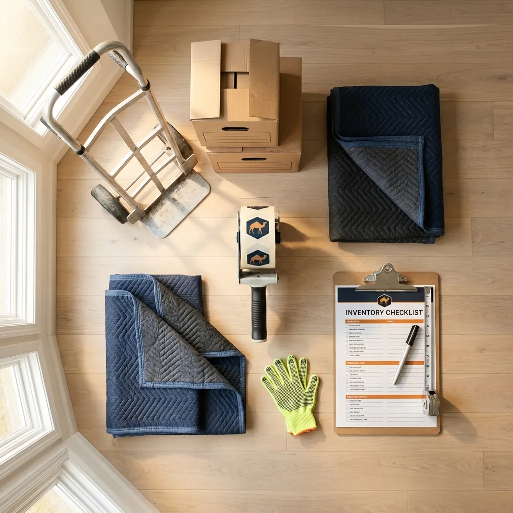 Professional moving supplies and packing materials layout for Howard City residential relocations